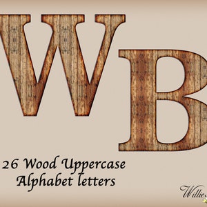 Alfabeto en mayúsculas de madera marrón, letras mayúsculas de imágenes prediseñadas, A-Z, 26 letras, archivos PNG, letras del alfabeto de madera, 5 pulgadas, descarga INSTANTÁNEA