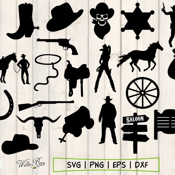 Wild West SVG, Western Clipart, Cowboy SVG, Cowgirl Svg, Sheriff Badge, Horse And Saddle, Western Saloon SVG, Cowboy Hat, Digital Download