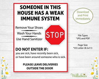 Weak Immune System Print, Wear A Mask, Wash Hands Printable, Sick Sign, Do Not Enter If Sick ...