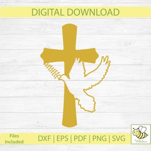 Cross With Dove SVG, Dove Of Peace, Baptism Gift, Christening SVG, Communion Gift, Christian Clipart, Religious Cross, Digital Download