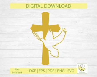 Cross With Dove SVG, Dove Of Peace, Baptism Gift, Christening SVG, Communion Gift, Christian Clipart, Religious Cross, Digital Download