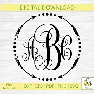Circle Monogram Frame SVG, Arrow Circle Monogram SVG, Arrow Monogram Frame SVG, Circle Frame, Wedding Frame, Glowforge, Digital Download image 1