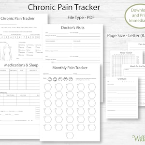 Chronic Pain Tracker Worksheets, Pain Journal, Personal Tracker, Medication And Sleep, Doctors Visits, Illness Planner, Digital Download