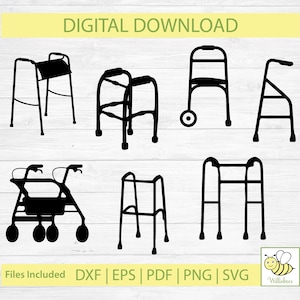 Medical Walker SVG, oudere rollator, rollators SVG, rollator voor senioren, geassisteerde rollator, mobiliteitshulpmiddel, rollator, digitale download