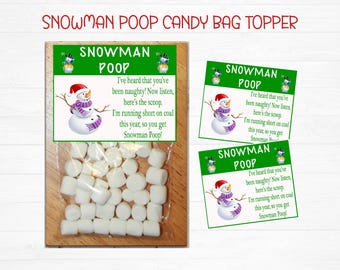 Snowman Poop Christmas Candy Bag Topper, Candy Bag Tags, Treat Bag Toppers, Christmas Favors, Christmas Party Printable, Digital Download