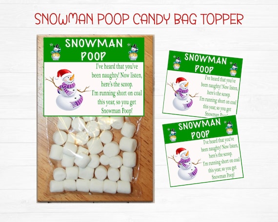 Snowman Poop Christmas Candy Bag Topper, Candy Bag Tags, Treat Bag Toppers, Christmas Favors, Christmas Party Printable, Digital Download