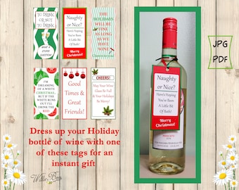 Étiquettes de bouteille de vin de vacances, étiquette de vin de Noël, étiquette de cadeau de fête, étiquette de cadeau de Noël, étiquettes de cadeau de vin, étiquettes de cadeau de vin bricolage, téléchargement numérique