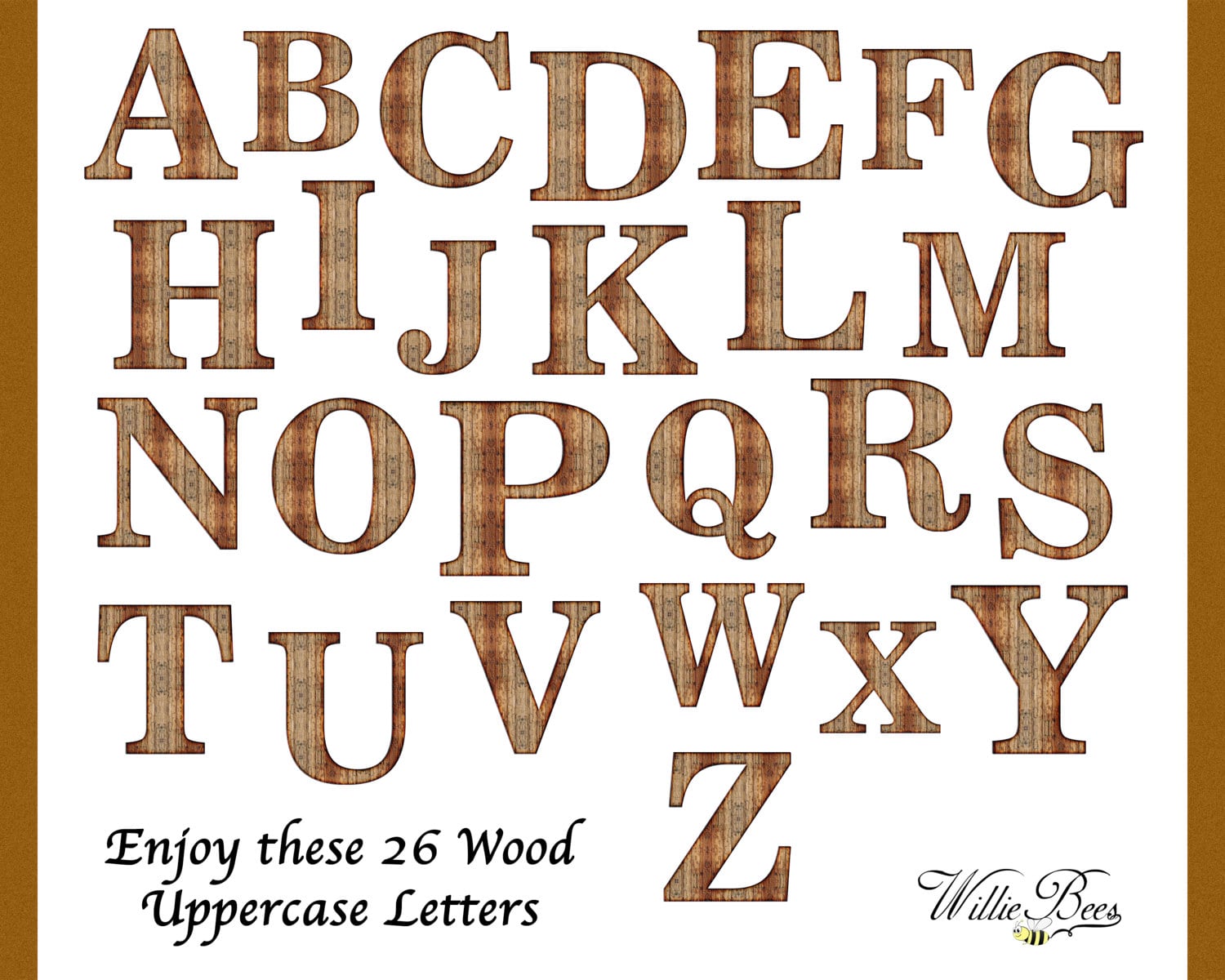 brown wood uppercase alphabet capital clip art letters a z etsy