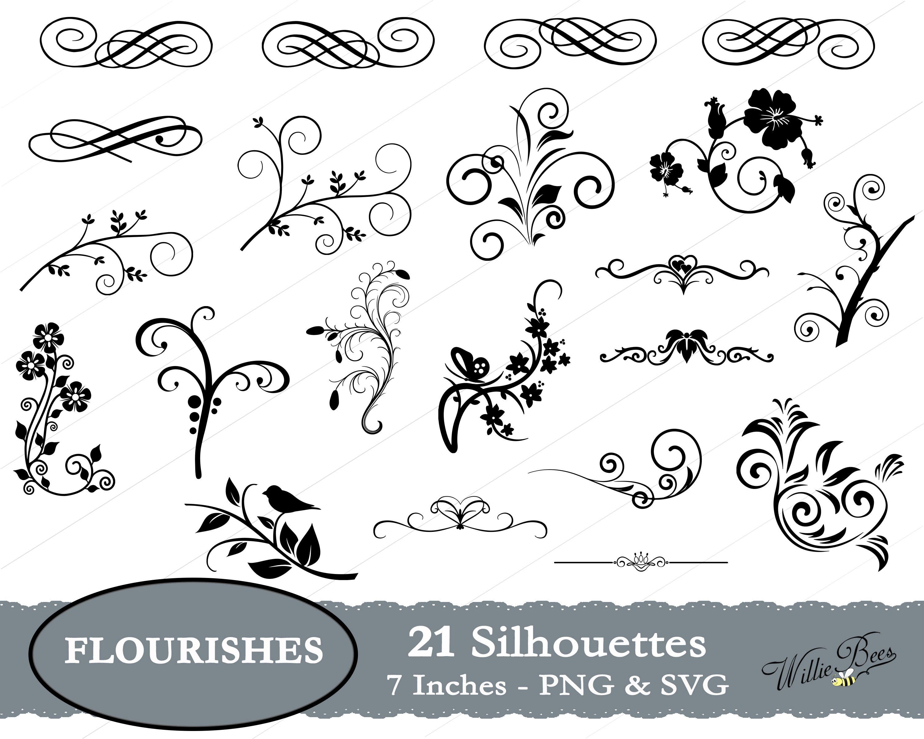 Download Flourish Swirl SVG Clip Art Embellishment Curvy Flourish | Etsy