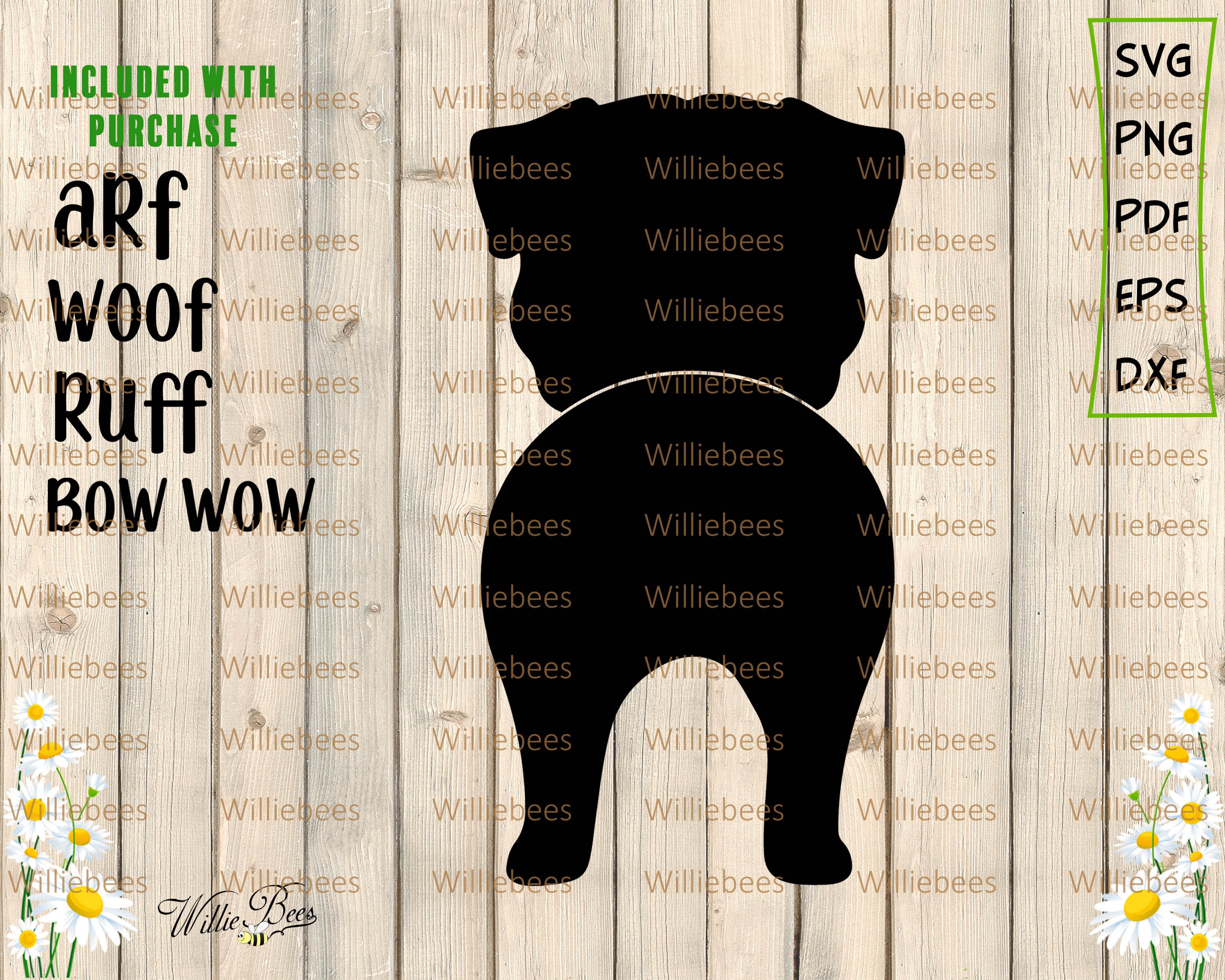 Pug Dog SVG Dog Butt Silhouette Canine Vector Pug Clipart | Etsy