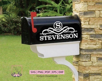 Adesivo de monograma personalizado para caixa de correio SVG, inicial do sobrenome, placa de caixa de correio, monograma personalizado, design faça você mesmo elegante, placa de casa, download digital
