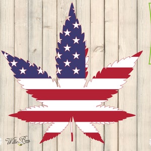 Bandera estadounidense, hoja de hierba SVG, marihuana de EE. UU., hoja de marihuana SVG, imágenes prediseñadas de cannabis, hoja de cáñamo, bandera de sublimación, rojo azul blanco, descarga digital