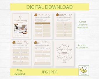 Career Coaching Workbook, Tips For Success, Printable Guide, Personal Strengths, Work Opportunities, Career Choice, Digital Download