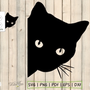 Peeking Black Cat SVG Silhouette Clipart, Feline SVG Image, Cat Cut File, Pet Cat, Cat Meow, Kitty Kat, Commercial Use, Digital Download