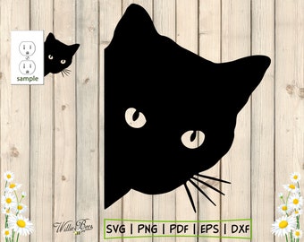 Peeking Black Cat SVG Silhouette Clipart, Feline SVG Image, Cat Cut File, Pet Cat, Cat Meow, Kitty Kat, Commercial Use, Digital Download
