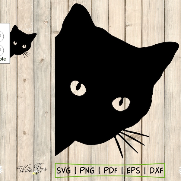 Peeking Black Cat SVG Silhouette Clipart, Feline SVG Image, Cat Cut File, Pet Cat, Cat Meow, Kitty Kat, Commercial Use, Digital Download