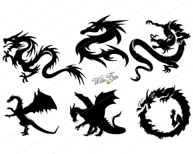 Download Dragon SVG Silhouette Clip Art Serpent SVG Drache Lung | Etsy
