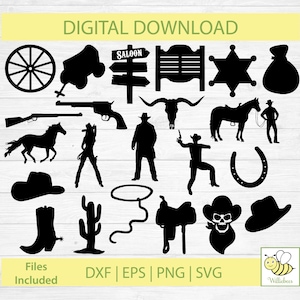 Wild West SVG, Western Clipart, Cowboy SVG, Cowgirl Svg, Sheriff Badge, Horse And Saddle, Western Saloon SVG, Cowboy Hat, Digital Download