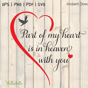 Loss Of Loved One, In Heaven, Rest In Peace, Part Of My Heart, Sympathy Quote, Remembering You, In Loving Memory Of, Digital Download