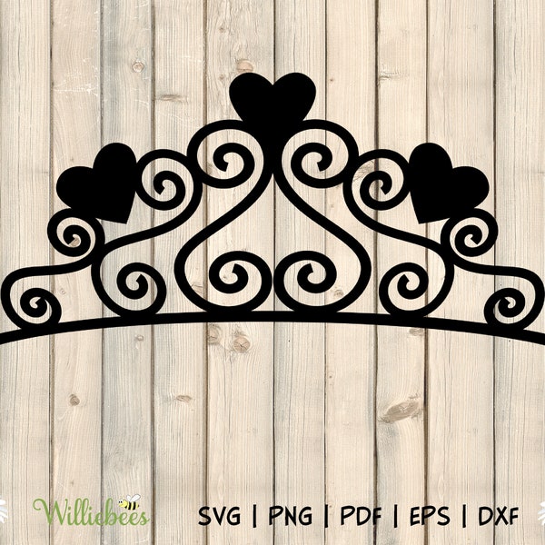 Tiara With Hearts SVG, Fancy Crown, Adorable Tiara, Queen Girl, Princess Headpiece, Silhouette Vector, Head Band, Digital Download