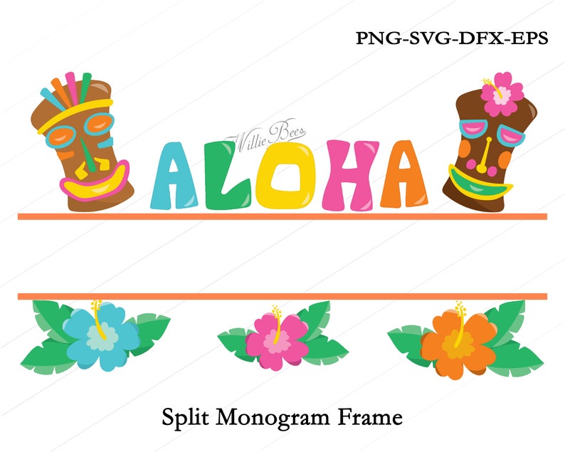 Aloha Split Monogram Frame Svg O Greeting Love Passion Cut File Hawaiian Instant Image 0
