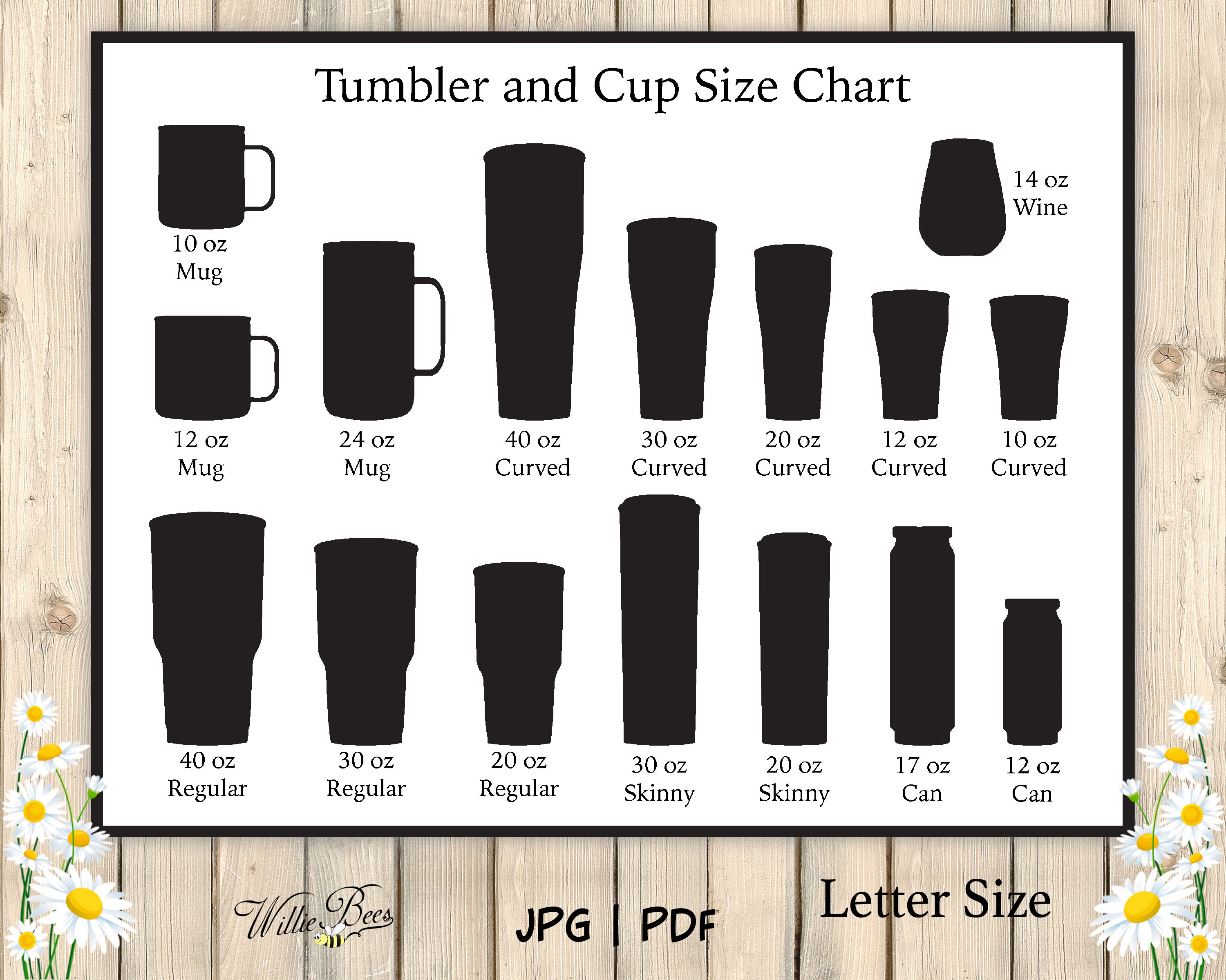 Tumbler Cup Size Clipart Chart Tumbler List Cup Sizes Wine Etsy España