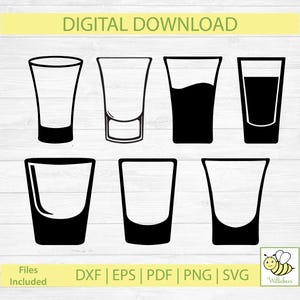 Pacchetto SVG di bicchierini da shot, bevanda alcolica, festa con alcolici, liquore SVG, clipart vettoriali, versami uno shot, arte digitale, download digitale