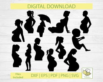 Pregnancy SVG Silhouette Clipart, Pregnant Woman, Having A Baby, Pregnancy Images, Mom To Be, Fetus, Mommy, Baby Shower, Digital Download
