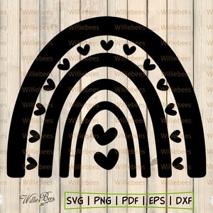 Boho Rainbow SVG, Rainbow With Heart, Black Rainbow, Rainbow Clipart, Cricut Silhouette, Commercial Use, Nursery Rainbow, Téléchargement numérique