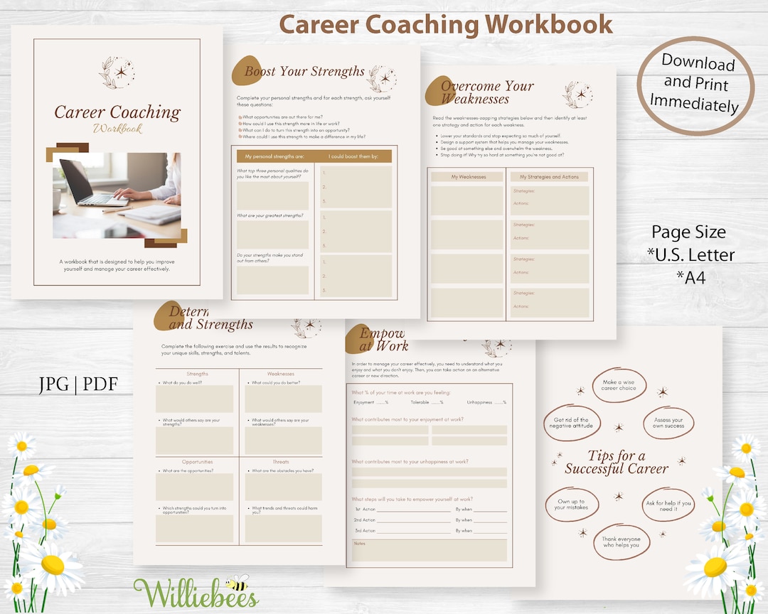 Career Coaching Workbook, Tips for Success, Printable Guide, Personal
