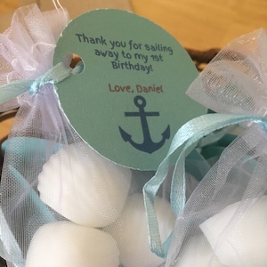 20 Sea Shell Soap Favors, Personalized Gift Tag,Party Favor, Bridal Shower, Baby Shower, Nautical theme,birthday favors, bachelorette favors