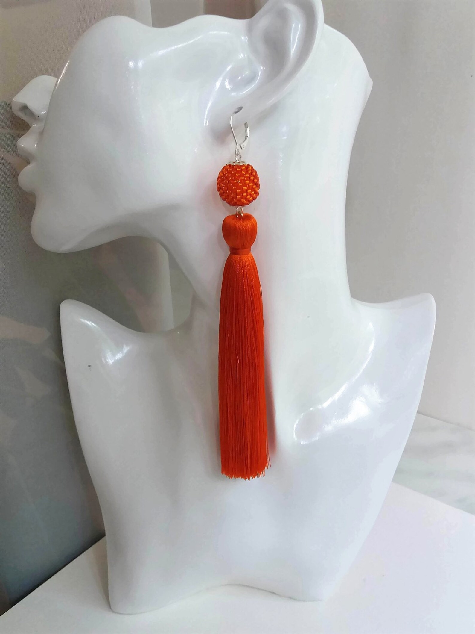 Orange tassel earrings Clearance