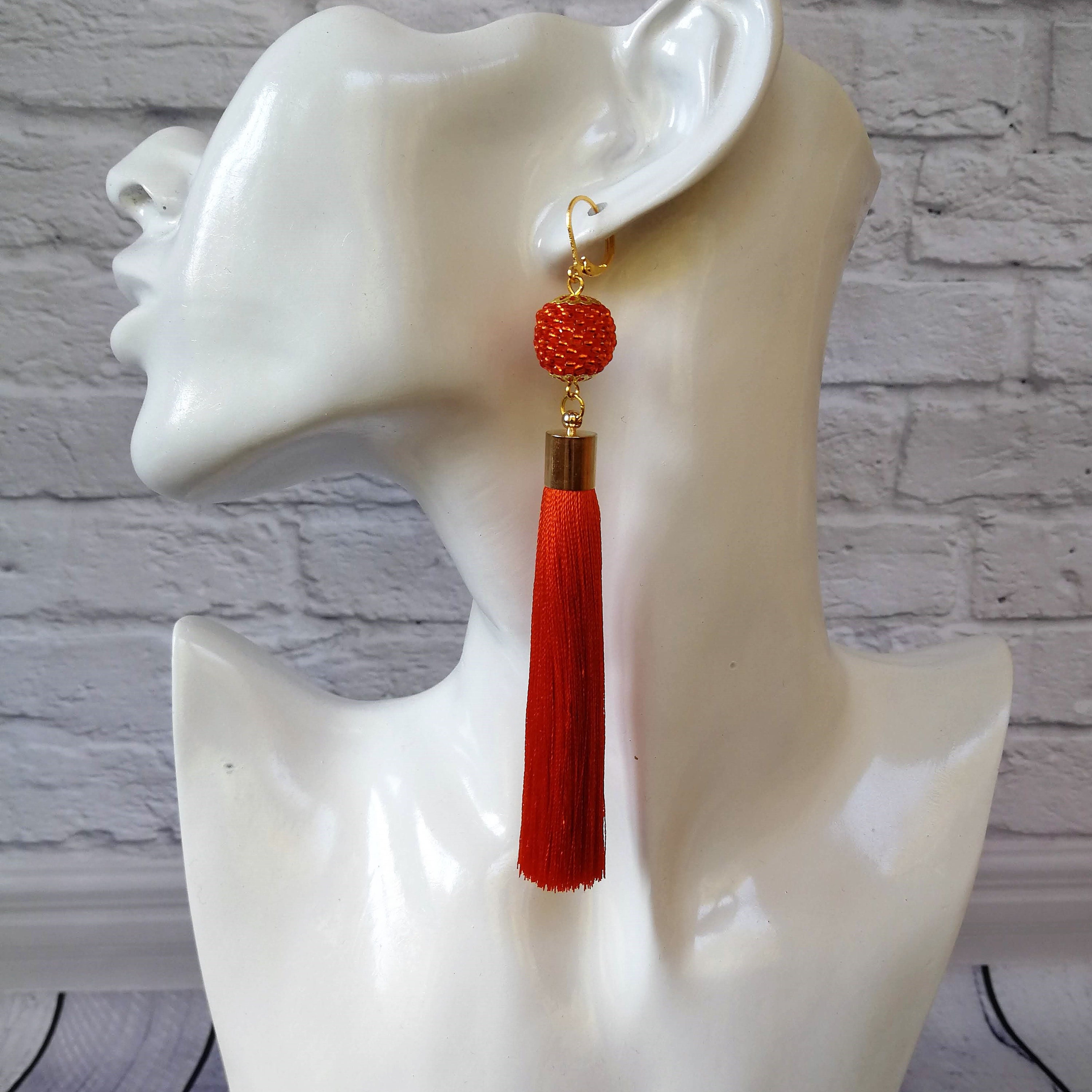 Big Size Orange Color Golden Beads Hanging/Tassels Pack Of 6