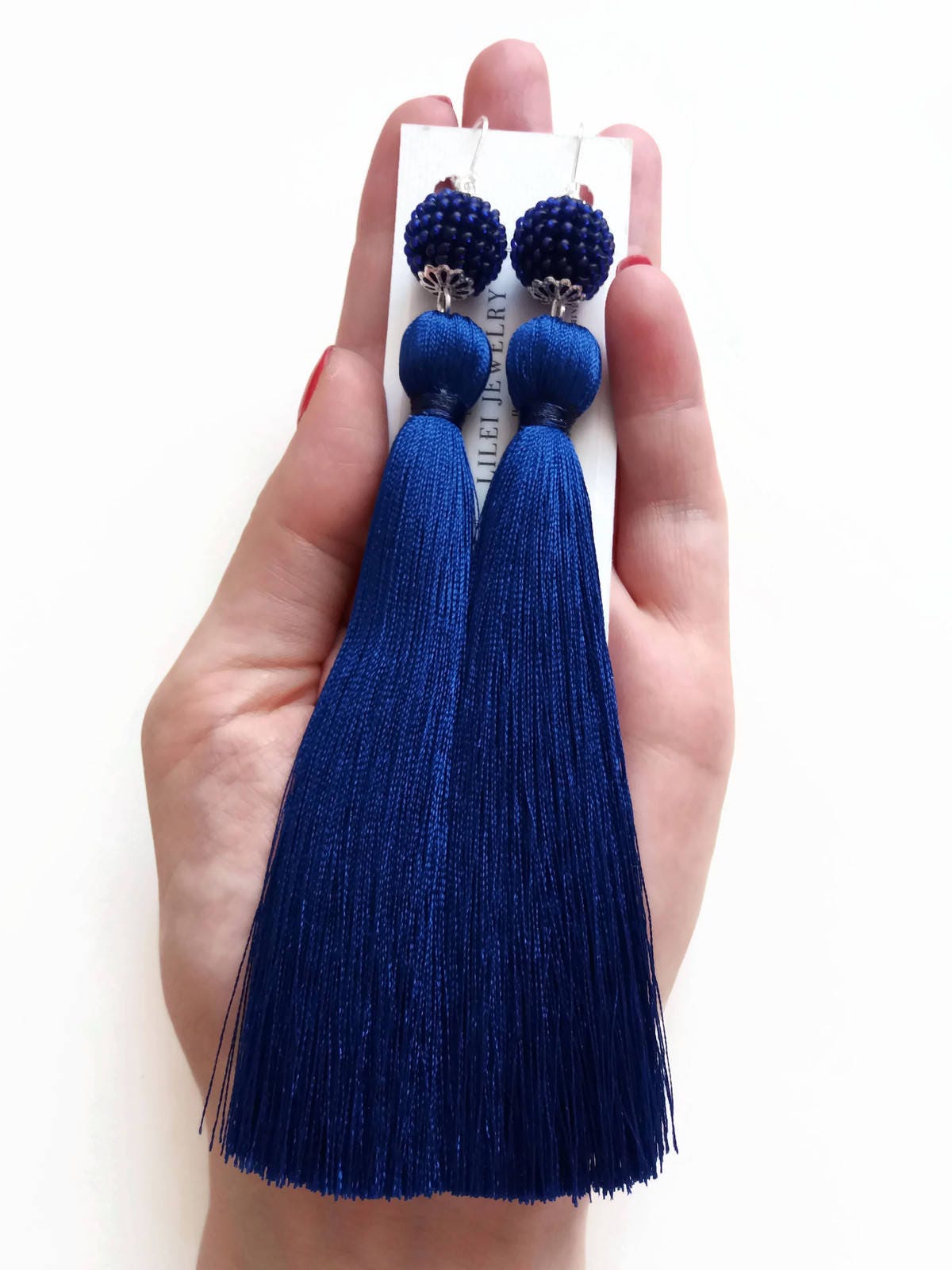 Enameled Neon Tassel Earring (Blue)