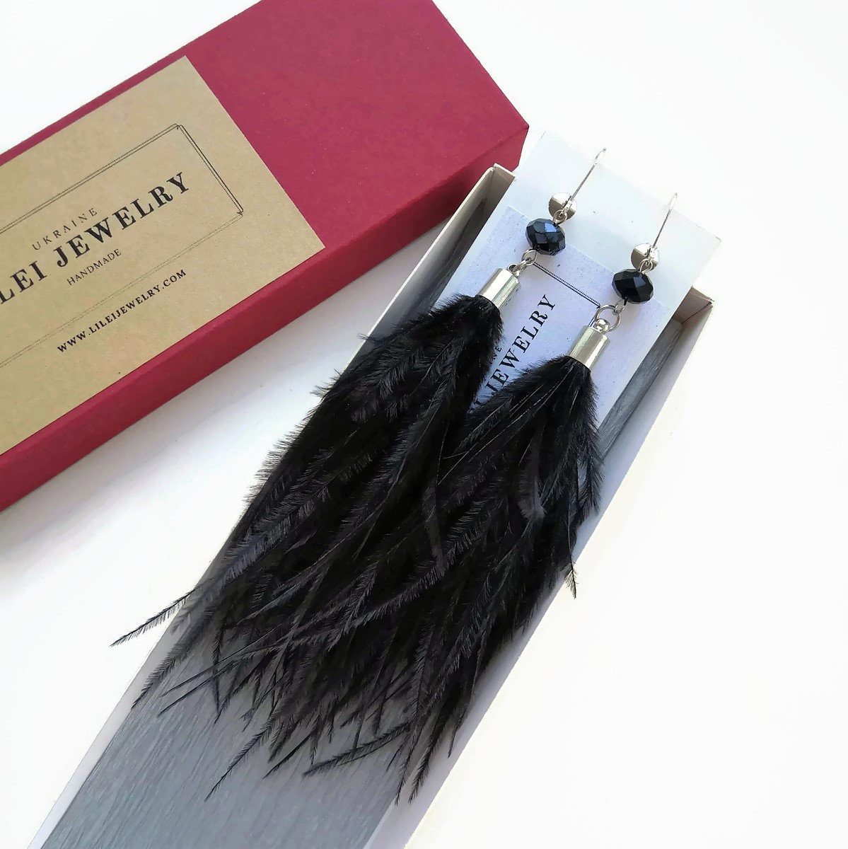 Long Black Feather Earrings Real Ostrich Feather Earrings Etsy