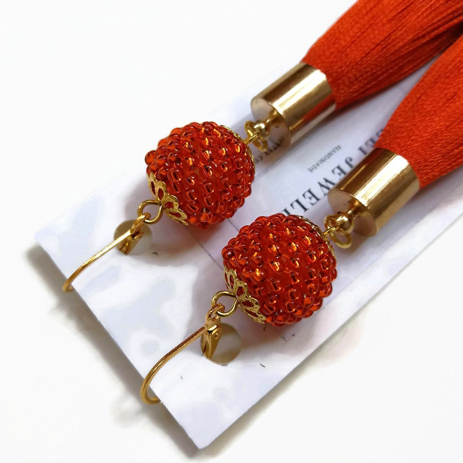 Big Size Orange Color Golden Beads Hanging/Tassels Pack Of 6 main image 1