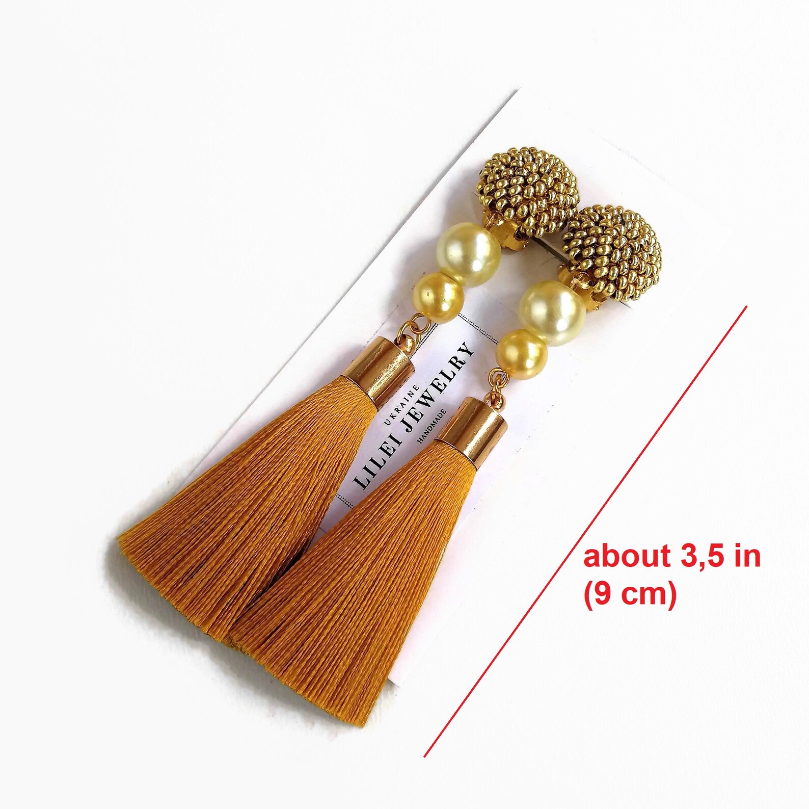 Clip on Beaded Mustard Yellow Tassel Earrings Clip on Drop Etsy