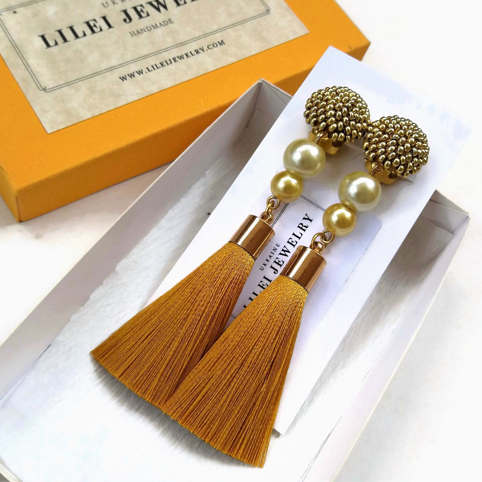 Clip on Beaded Mustard Yellow Tassel Earrings Clip on Drop Etsy
