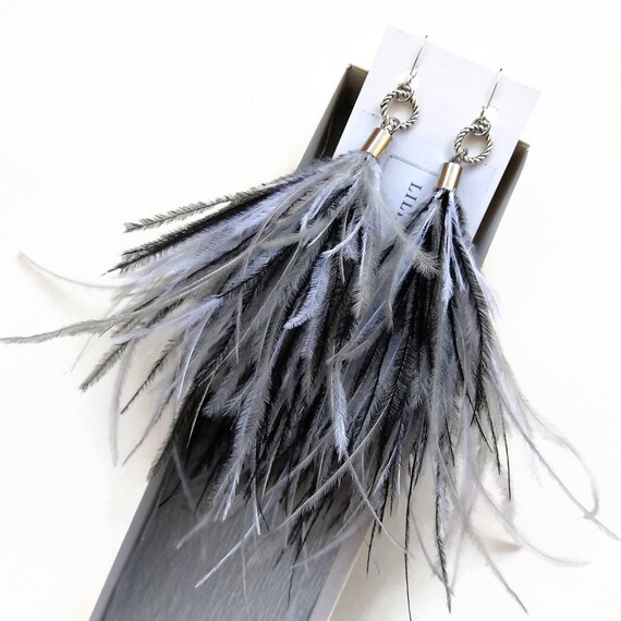 black ostrich feather earrings