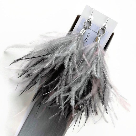 black ostrich feather earrings