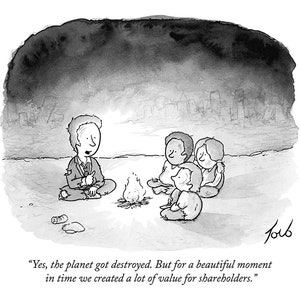 Gesigneerde afdruk van mijn New Yorker-cartoon "Yes The Planet Got Destroyed"