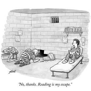 Impresión firmada de mi caricatura del New Yorker "Reading Is My Escape"