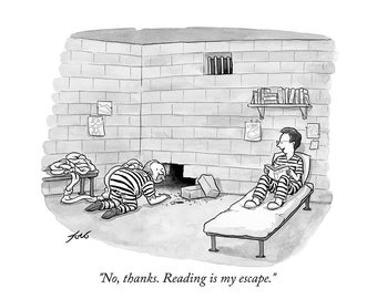 Signed print of my New Yorker cartoon &quot;Reading Is My Escape&quot;