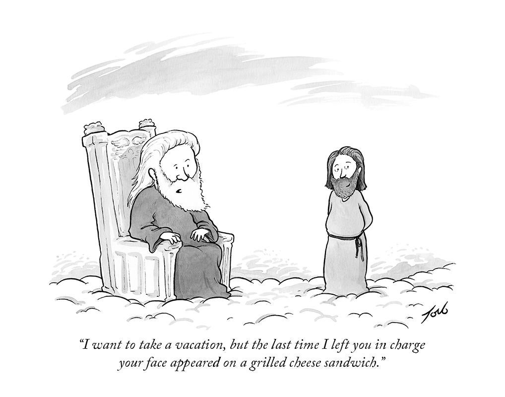 Signed giclee print of my New Yorker cartoon "Your Face Appeared on a Grilled Cheese Sandwich"