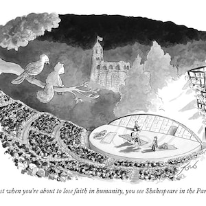 Handsignierter Kunstdruck meiner New Yorker Karikatur "Shakespeare In The Park"