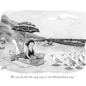 Impresión firmada de mi caricatura del New Yorker "Hitchcockian Way"
