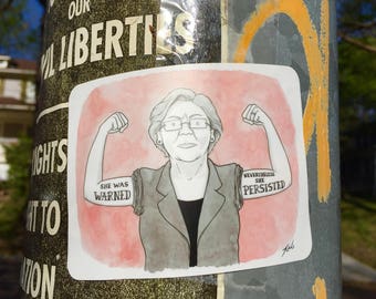 Sticker of New Yorker cartoon &quot;Elizabeth Warren - She Persisted&quot;