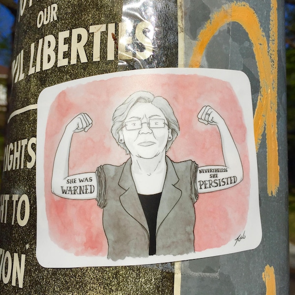 Sticker of New Yorker cartoon "Elizabeth Warren - She Persisted"