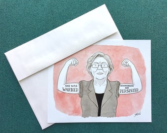 Elizabeth Warren &quot;She Persisted&quot; cartoon postcard