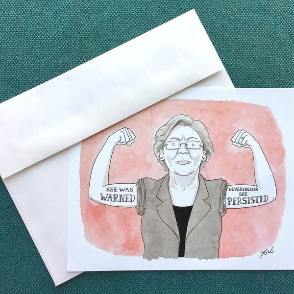 Elizabeth Warren "She Persisted" cartoon postcard